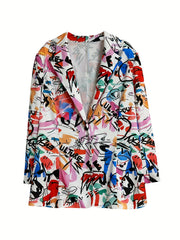  Graffiti Print Long Sleeve Button Blazer