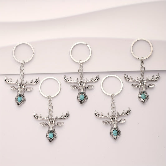 5pcs Deer Head Key Chains Alloy Jewelry Business Luggage Bag Pendant Halloween