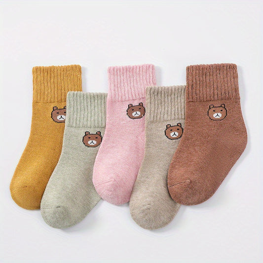5pairs Girls Kids Bear Socks Casual Sport Running Socks Breathable Ankle Sock