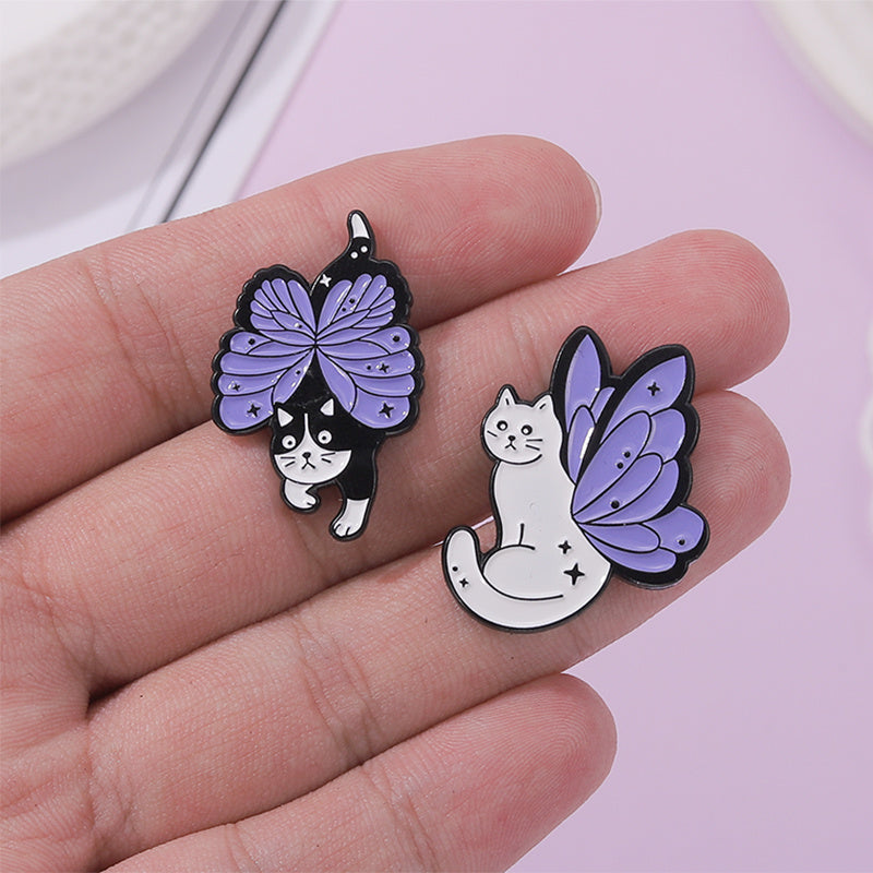 Enamel Butterfly Cat Brooch Women's Animal Pins Kitten Jewelry