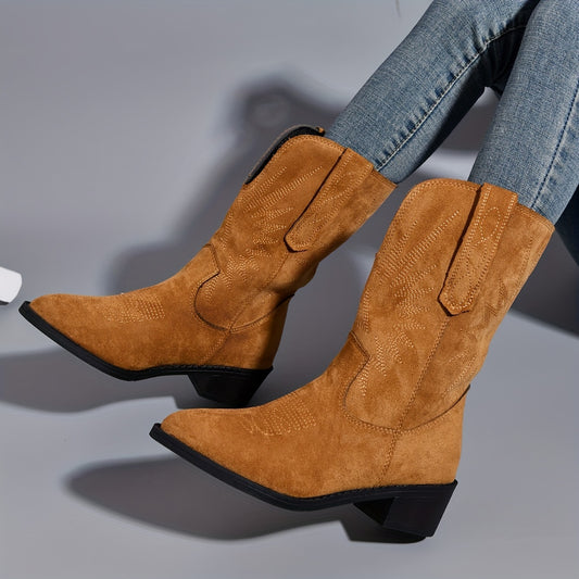Women's Embroidery Western Boots Chunky Heeled Cowboy Boots