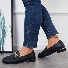 Women's Square Toe Low Heel Loafers with Buckle, Soft Sole Slip On Shoes