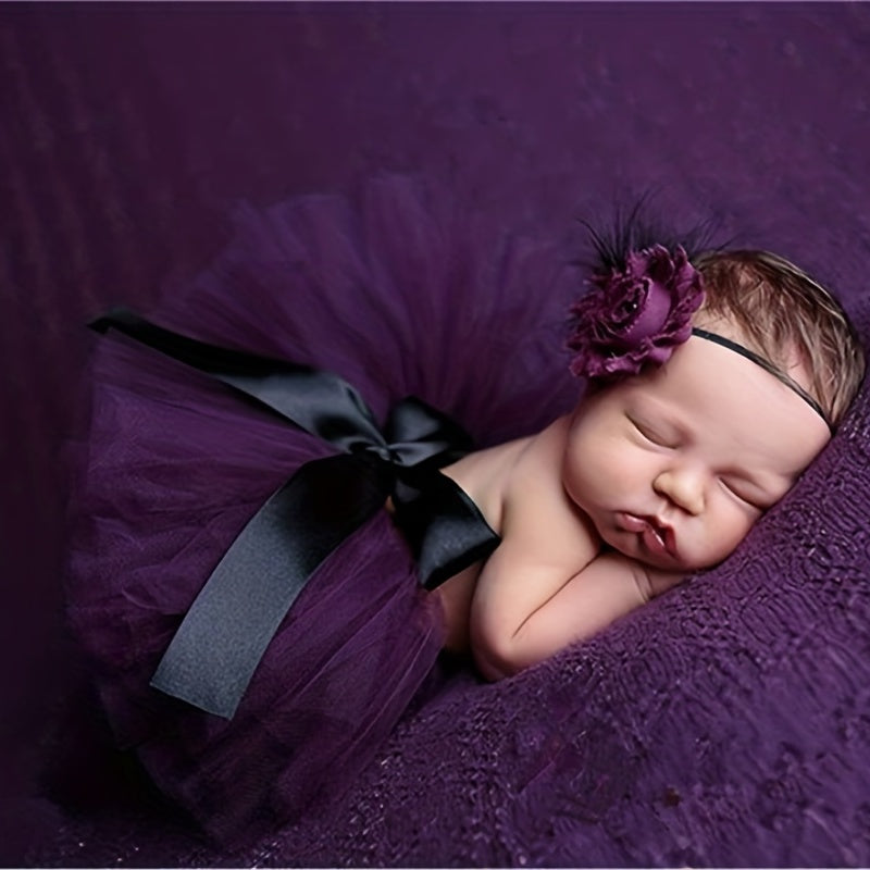 Cute Flower Girls Tutu Skirt Headband Set for 0-6 Months