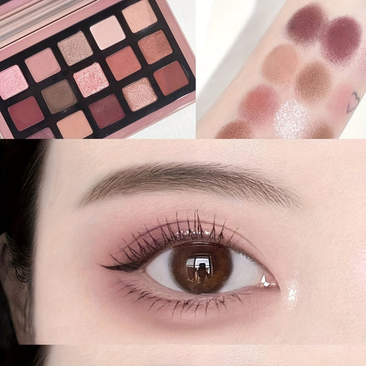 15 Shades Pink Eyeshadow Palette Matte Shimmer Glitter Finish Makeup Tool