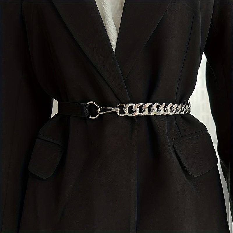 Chic Stitching Chain Belt Elastic Waistband Dress Coat Girdle