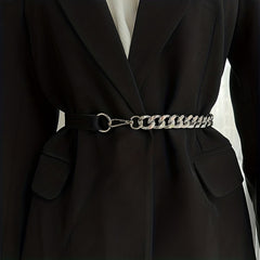 Chic Stitching Chain Belt Elastic Waistband Dress Coat Girdle