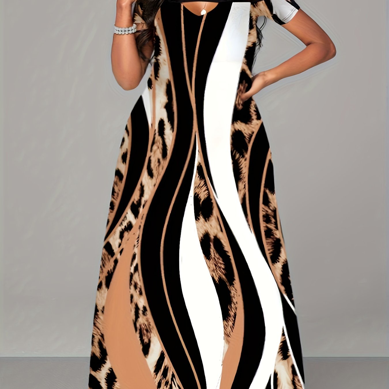  Colorblock Leopard Print Maxi Dress