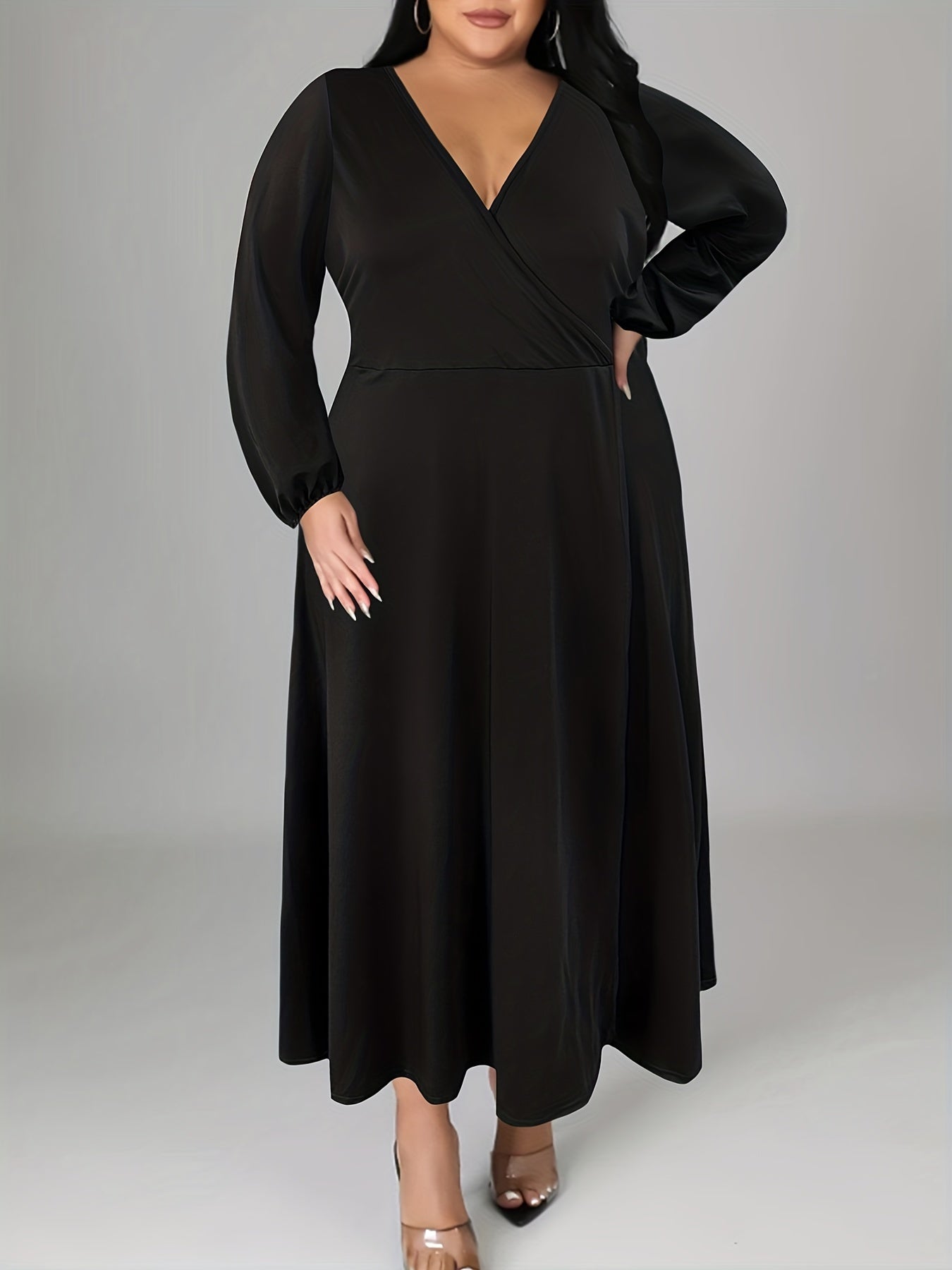 Solid Long Sleeve Pleated Maxi Dress