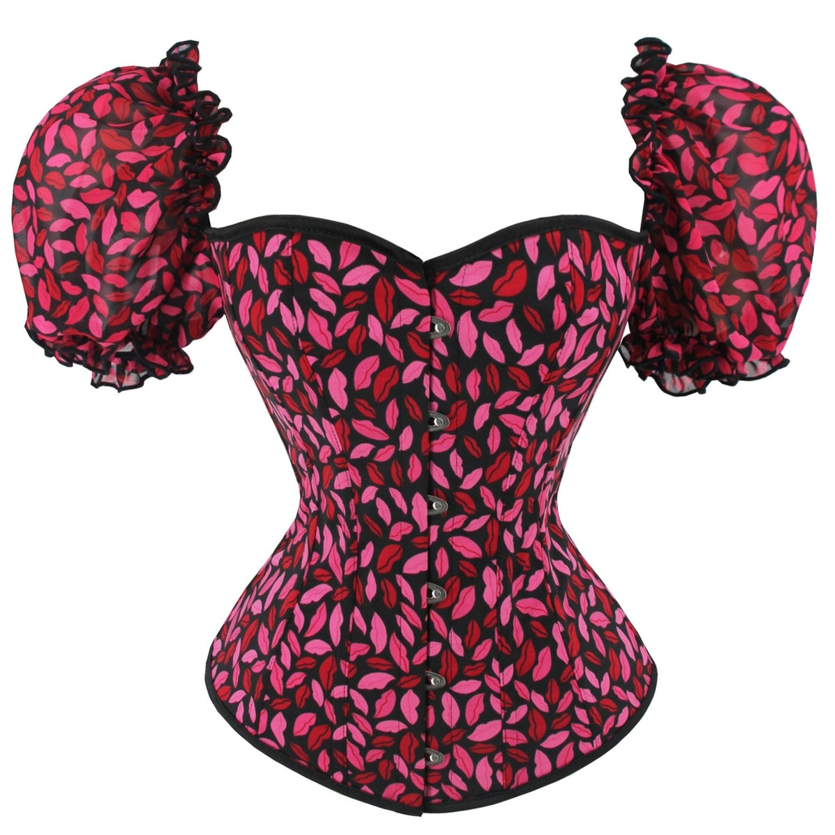 Lips Pattern Corset Bustier Tummy Control Lace Up Body Shaper