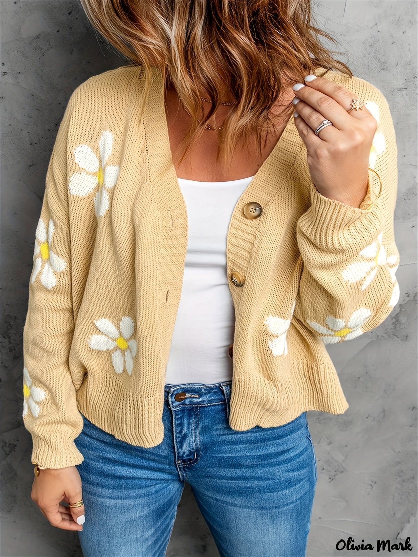  Floral Print Button Up Long Sleeve Cardigan