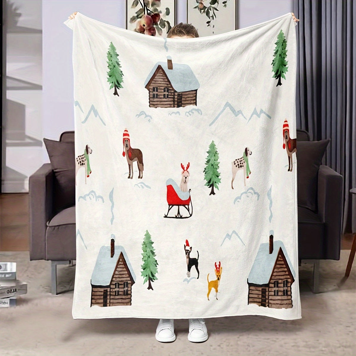 Christmas Snow Pattern Soft Throw Blanket for Sofa and Bed