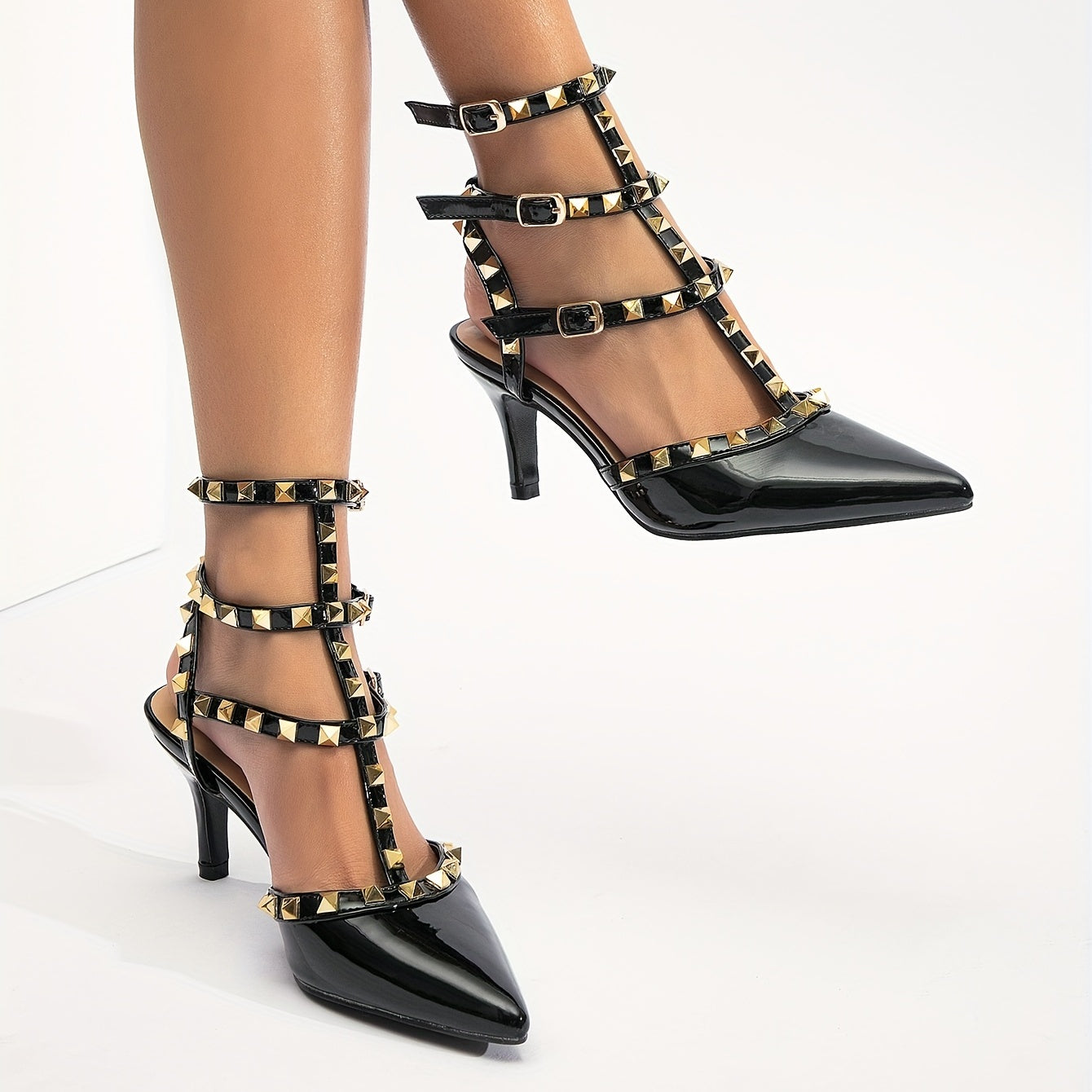 Women's Rivet Stiletto Heel Sandas Sexy Pointed Toe Slingback High Heels