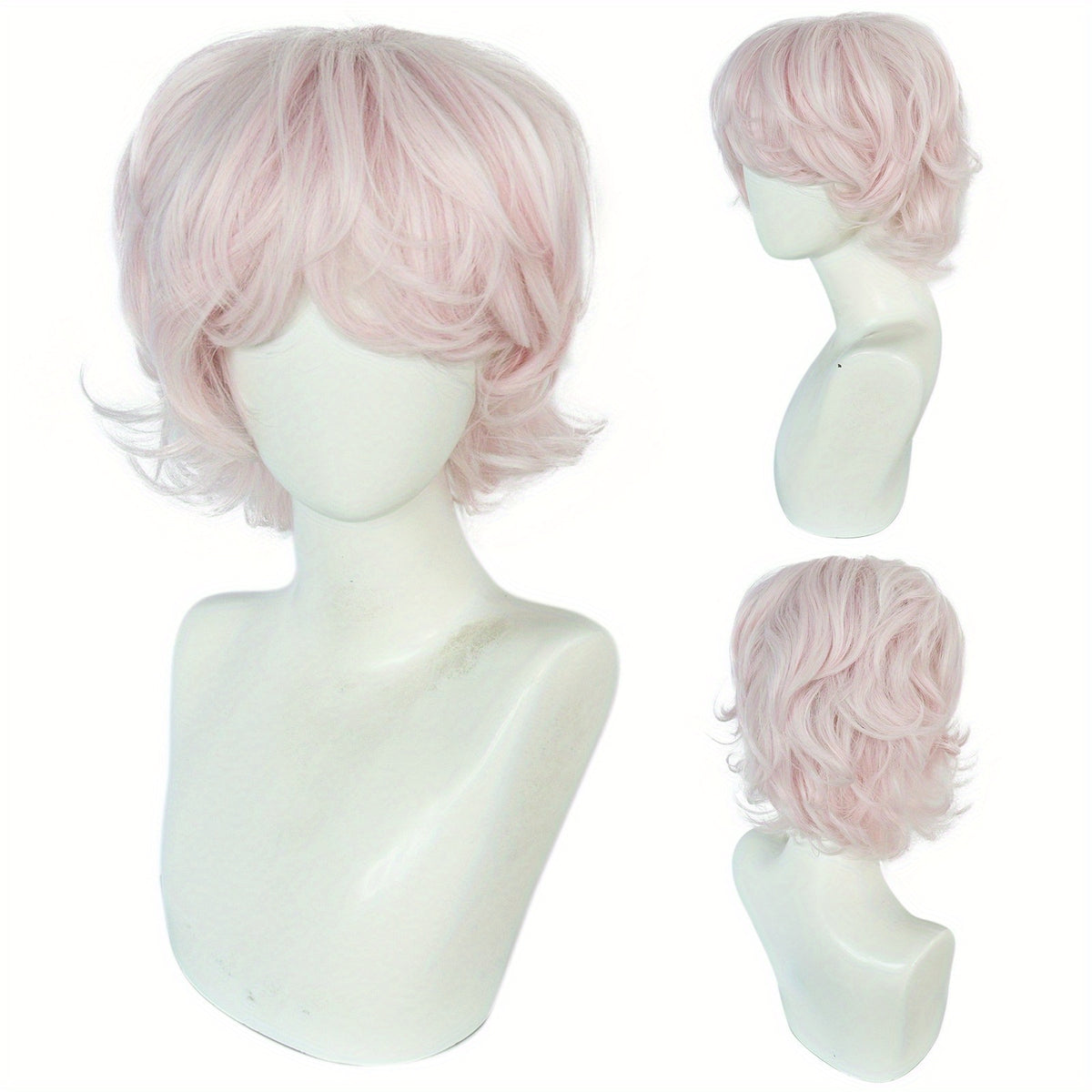 Short Wavy Men's Cosplay Wig with Bangs and Wig Cap