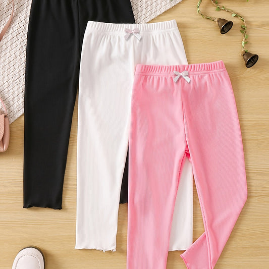 3pcs Girls Ribbed Leggings Set Kids Casual Tights Pants