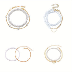 Vintage Sweet Faux Pearl Bead Bracelet Set 2 Pcs for Women