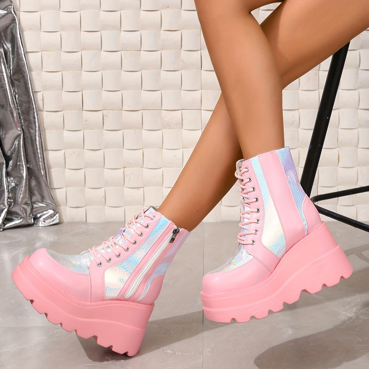 Women's Y2K Platform Lace Up Boots Comfortable Thick Bottom Shoes