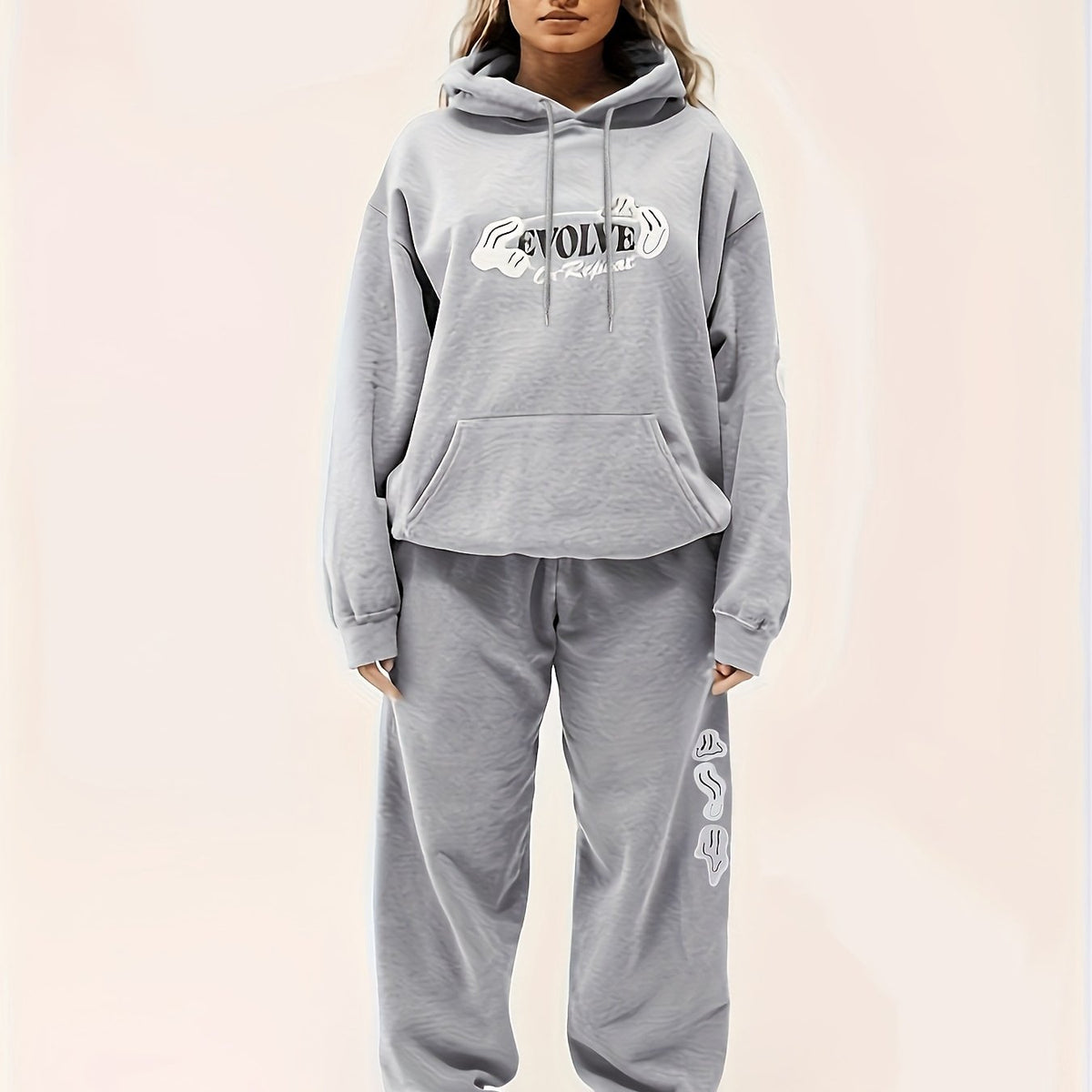  Women's Letter Graphic Hoodie & Joggers 2 Piece Set