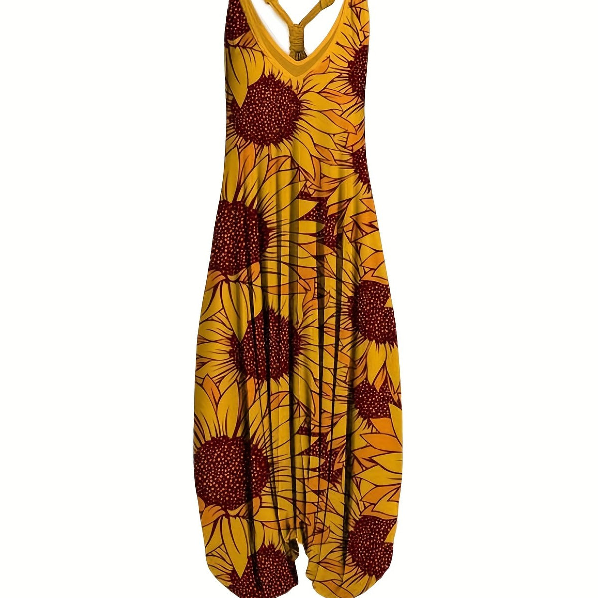 Print Baggy Jumpsuit V Neck Sleeveless Summer Jumpsuit