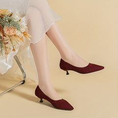 Women's Knit Kitten Heels Slip On Low Heels Comfy Shoes