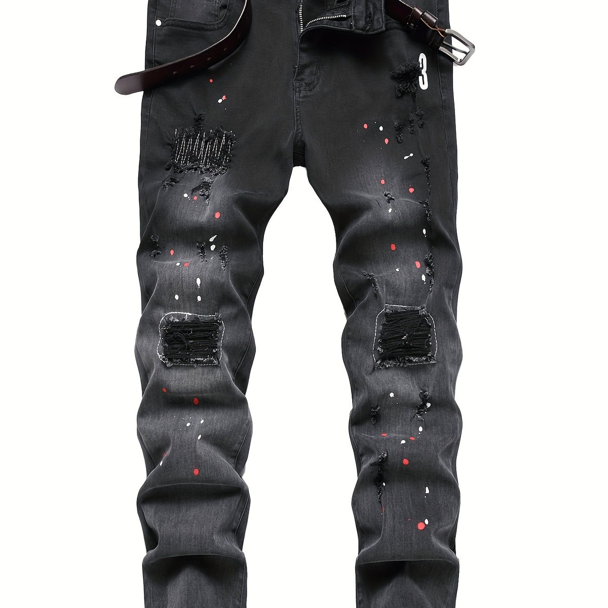 Slim Fit Ripped Jeans Men's Casual Distressed Denim Pants