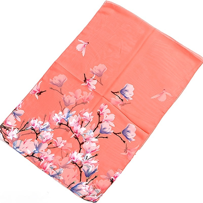 Flower Print Satin Scarf Silk Shawl Women Casual Windproof Wraps