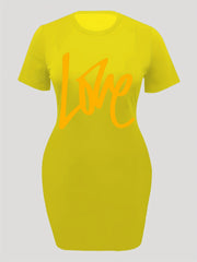  Casual Dress Women's Plus Letter Print Short Sleeve