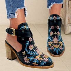 Embroidered & Studded Chunky Heeled Boots