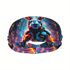 Futuristic Bunny Print Headband - Sweat Wicking Spandex