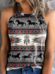  Southwestern Print Tank Top Round Neck Casual Slight Stretch