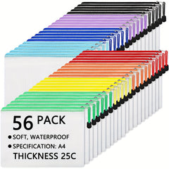 56PCS Zipper File Bags for Sorting and Storage A4 Size Travel and School