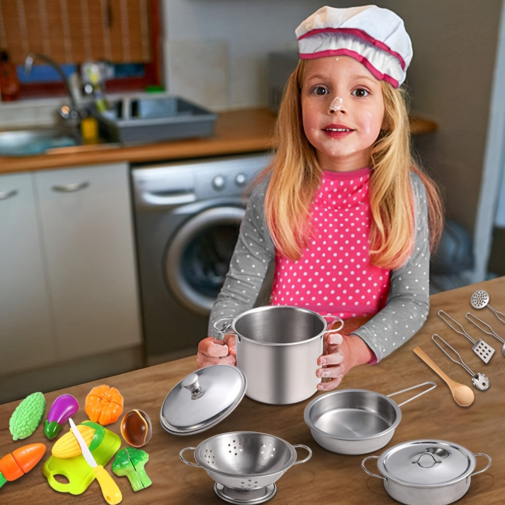 Stainless Steel 12pcs Mini Kitchen Toy Set for Pretend Cooking and Baking