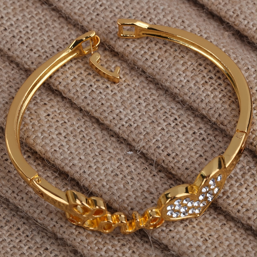 Romantic Copper Bangle Bracelet with Zirconia Inlay