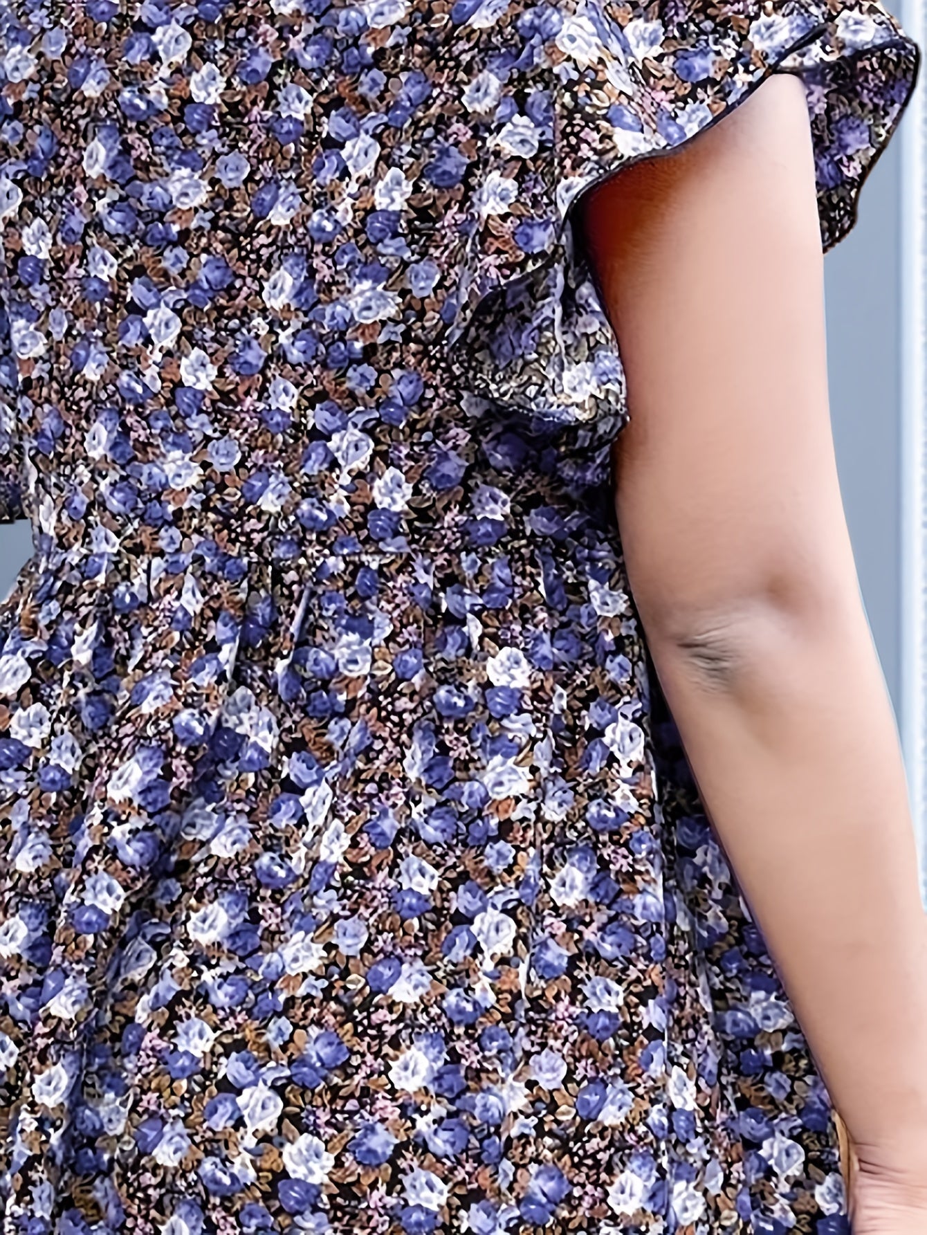  Boho Dress Women's Plus Ditsy Floral Print Ruffled Cap Sleeve Dress