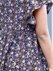  Boho Dress Women's Plus Ditsy Floral Print Ruffled Cap Sleeve Dress