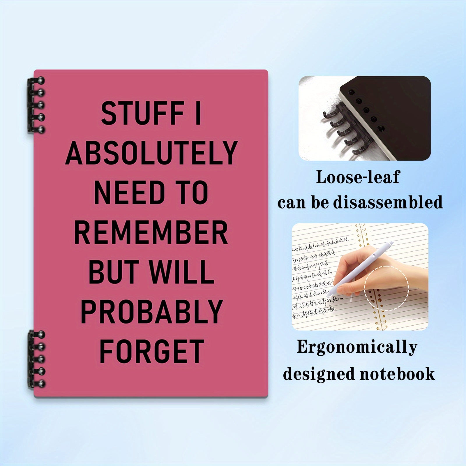 Funny Spiral Notebook 14x20 Pink Lettering, Removable Lined Pages