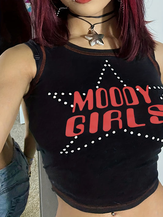 Letter Print Crop Top Y2k Sleeveless Crop Tank Top For Summer Women