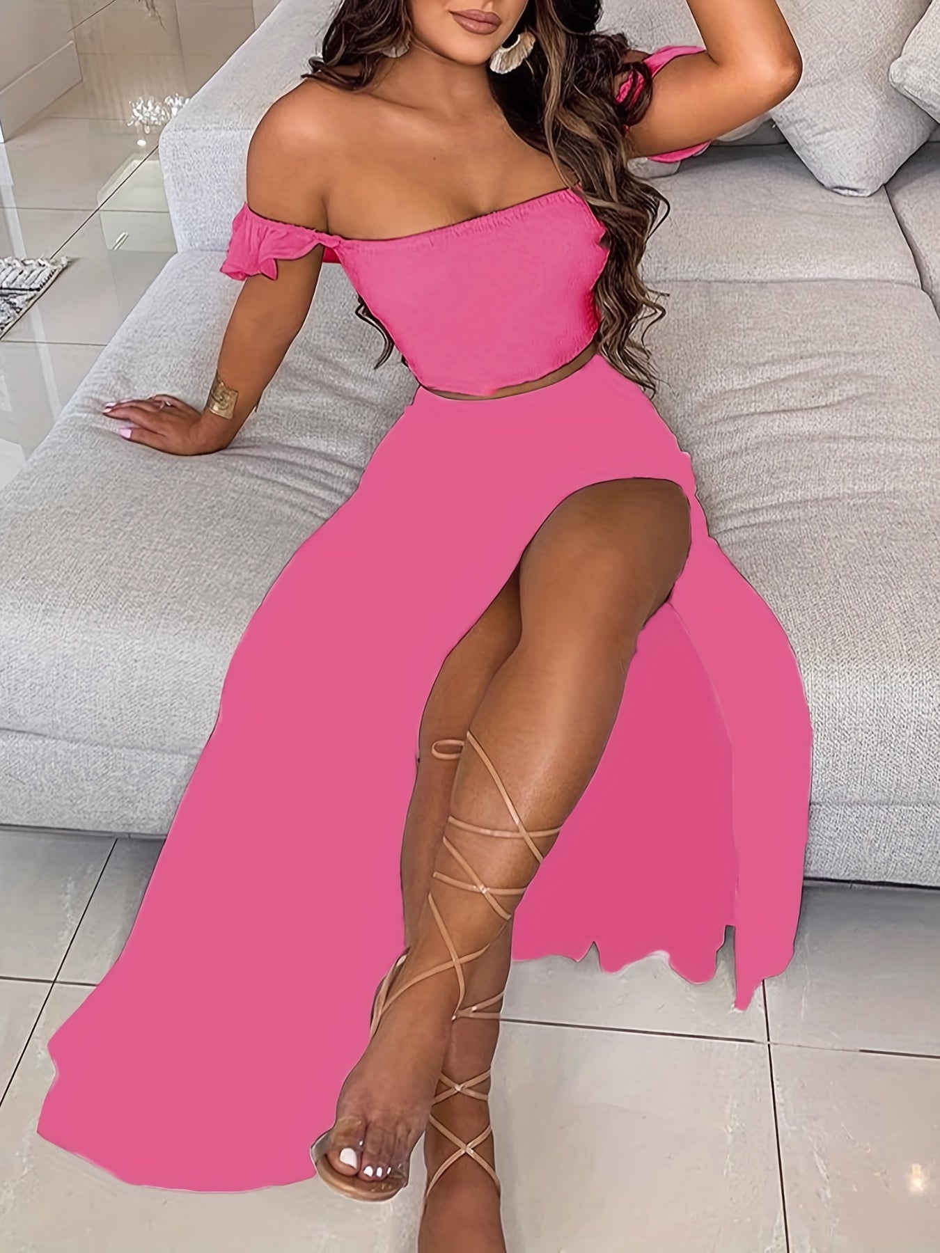 Boho Bodycon 2 Piece Set Off Shoulder Tube Top & Maxi Skirt