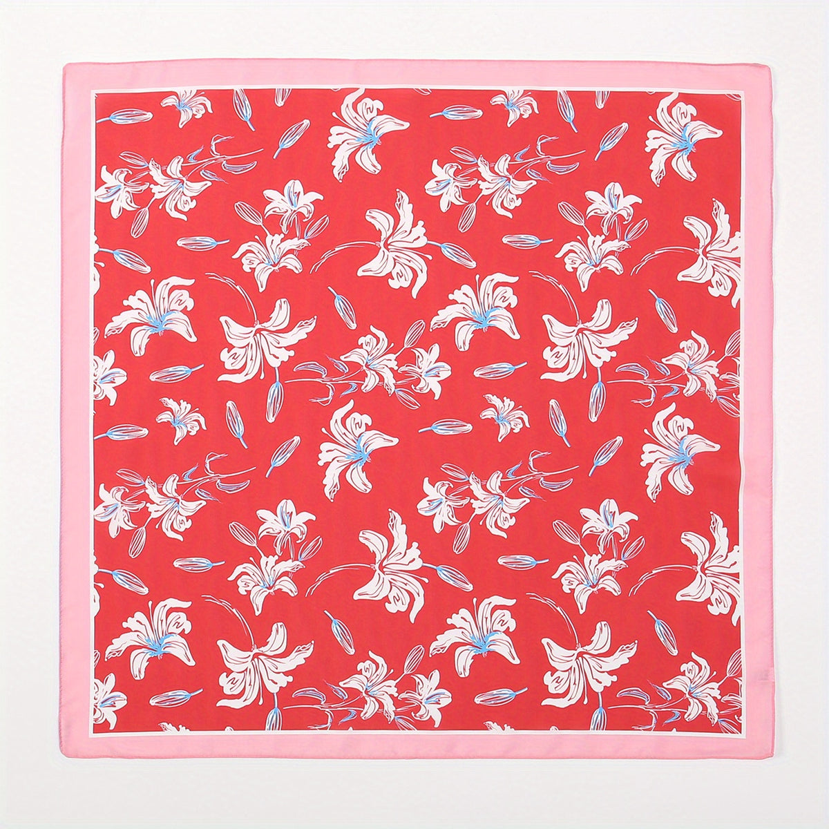 Red Flower Print Bandana Classic Square Scarf Neckerchief Hair Wrap