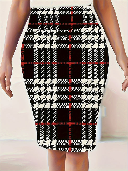  Plaid Print High Waist Pencil Skirt