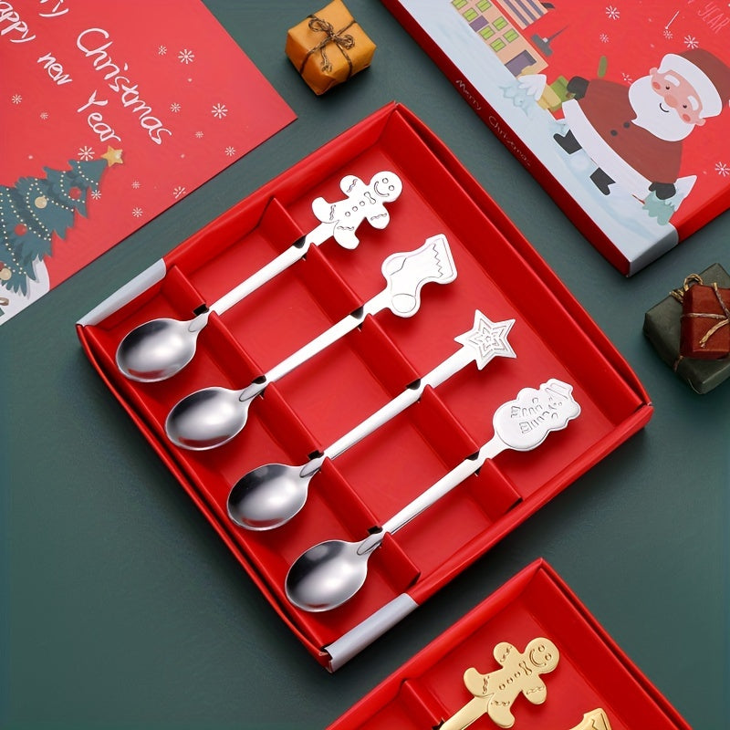 4pcs Christmas Spoon Creative Coffee Dessert Stainless Steel