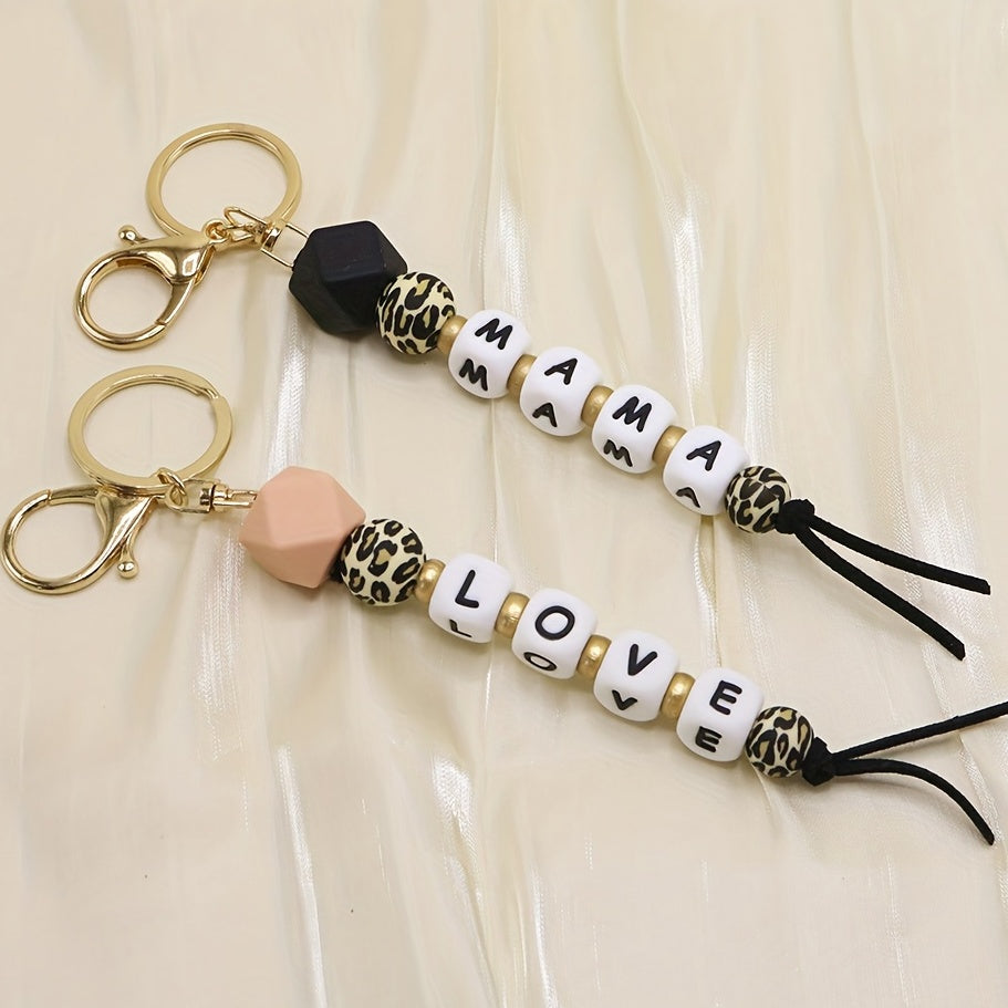 Leopard Prints Beaded Keychain Pendant Silicone Beads Key Ring Bag Accessories