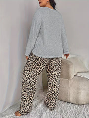  Leopard Heart Print Tee & Leopard Print Pants Pajamas Set