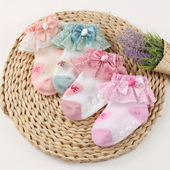 3 Pairs Kids Heart Graphic Lace Trim Princess Crew Socks