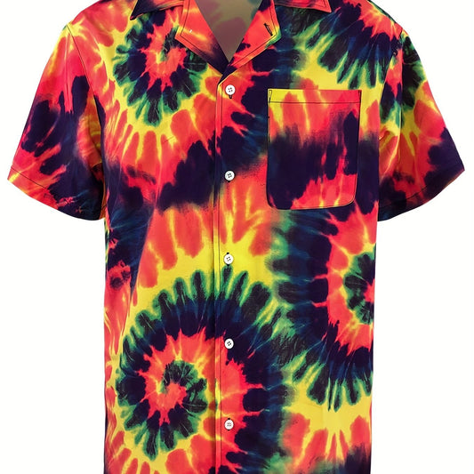 Spiral Dye Hawaiian Shirt Men's Casual Button Up Short Sleeve Shirt