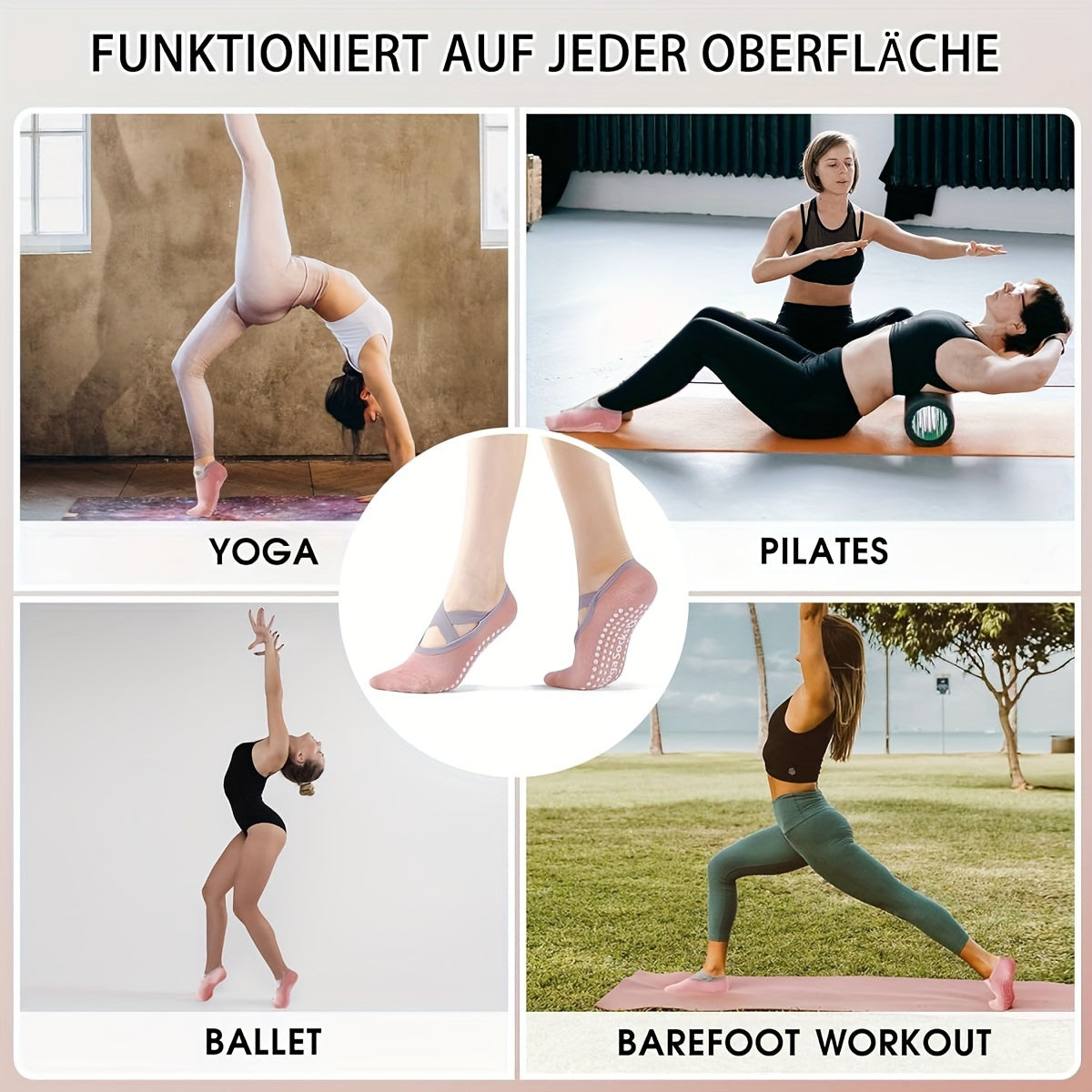 Women's Non Slip Yoga Socks with Cross Strap