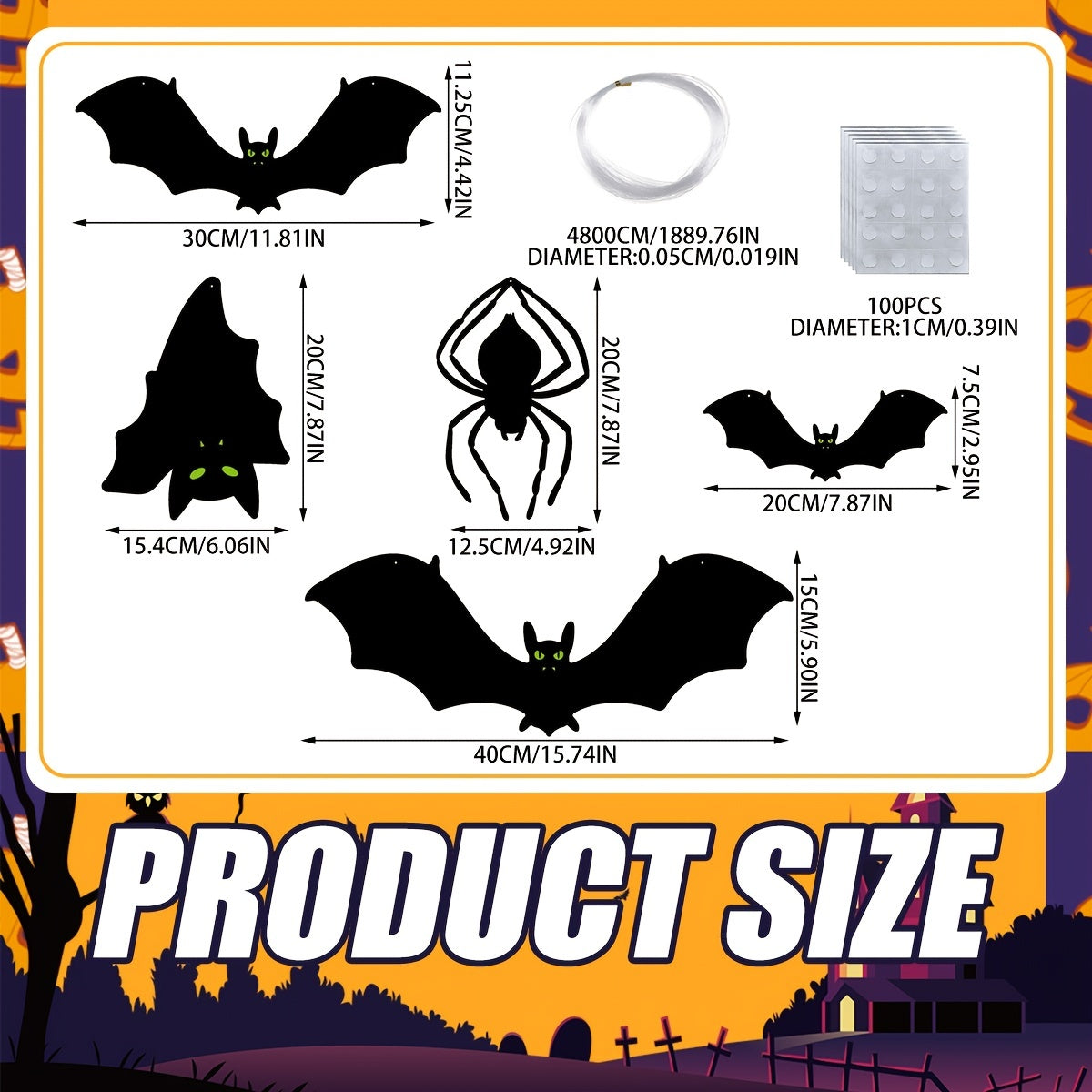17pcs Halloween 3D Bats Hanging Ornaments Set Scary Spider Pendants
