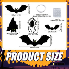 17pcs Halloween 3D Bats Hanging Ornaments Set Scary Spider Pendants