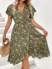Floral Print Knot Side Wrap Allover Dress