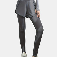 High Waist Yoga Sports Pants with Side Pockets Solid Leggings Skorts