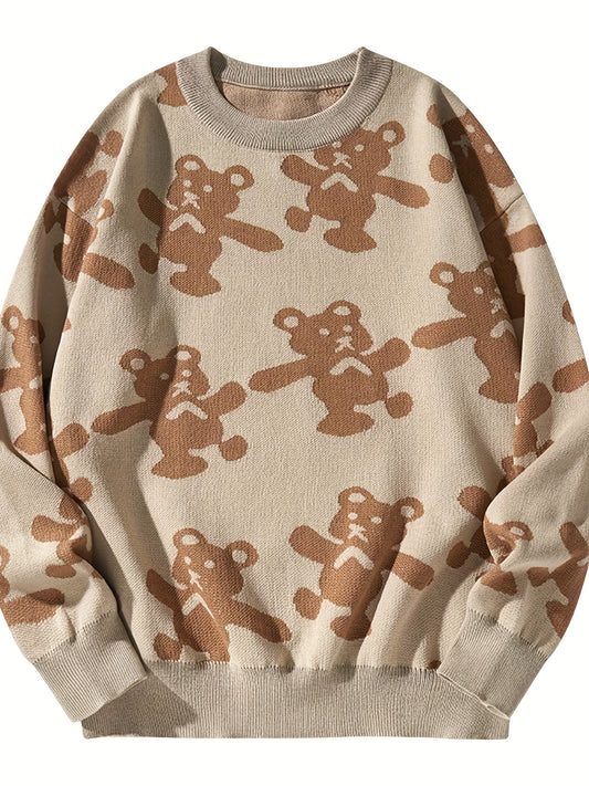 Men's Bear Pattern Pullover Sweater & Warm Couple Clothing